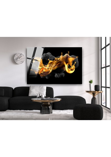 Siyah Altın Soyut Cam Tablo, Modern Tabloduvar Dekor, Büyük Tablo, Cam Duvar Tablo