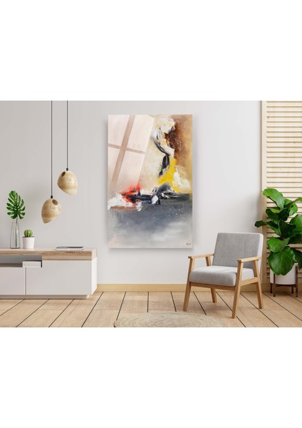 Sarı Kırmızı Modern Cam Tablo, Soyut Cam Tablo, Soyut Tablo,duvar Dekor,büyük Tablo, Cam Duvar Tablo