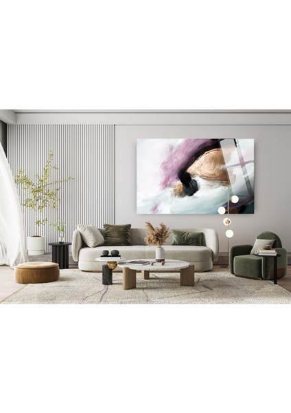 Altın Pembe Soyut Cam Tablo, Modern Tablo, Soytu Tablo, Duvar Dekor, Büyük Tablo, Cam Duvar Tablo