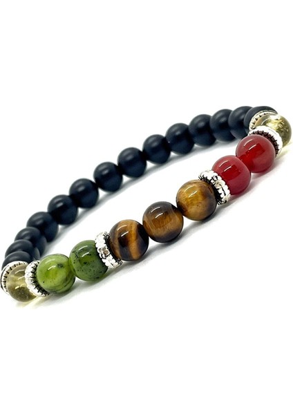 Başak Burcu Bilekliği - Sitrin - Yeşim Taşı - Kaplan Gözü - Akik - Doğal Taş Bileklik
