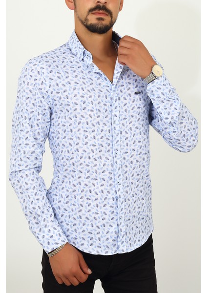 Slim Fit Yaprak Desenli Beyaz Renk Erkek Gömlek fiyatları