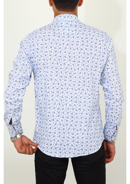 Slim Fit Yaprak Desenli Beyaz Renk Erkek Gömlek fırsatları