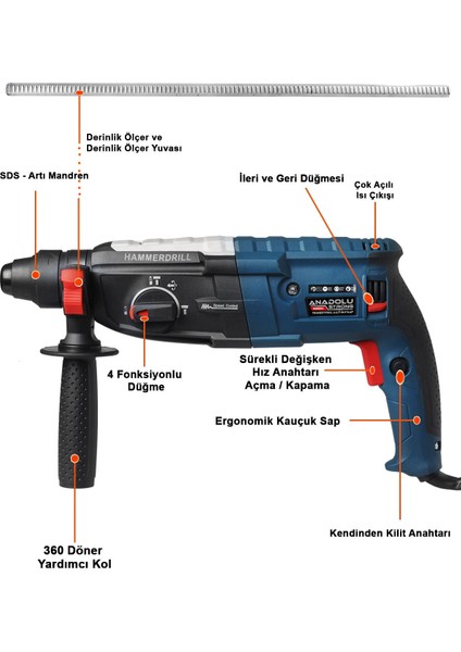 1500 Watt Sds Plus Kırıcı Delici Matkap 26 mm 2.4 Juel ANS5003