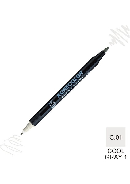 Kurecolor Mangaka Fine&brush Çift Taraflı Kalem CNKC-2200 No C.01 Cool Gray 1