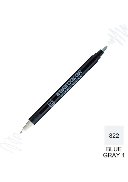 Kurecolor Mangaka Fine&brush Çift Taraflı Kalem CNKC-2200 No 822 Blue Gray 1