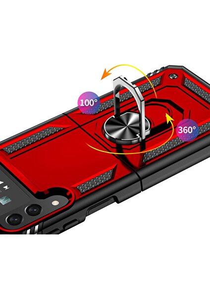 Samsung Galaxy Z Flip 4 Kılıf Metal Yüzüklü Silikon Kapak Tam Uyumlu Standlı Ultra Üstün Koruma