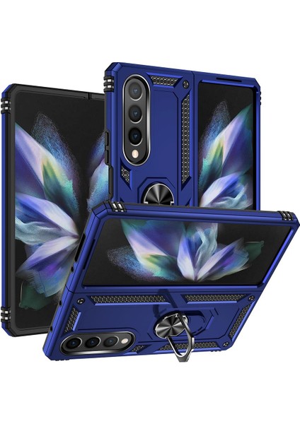 Samsung Galaxy Z Fold 4 Kılıf Metal Yüzüklü Silikon Kapak Tam Uyumlu Standlı Ultra Üstün Koruma