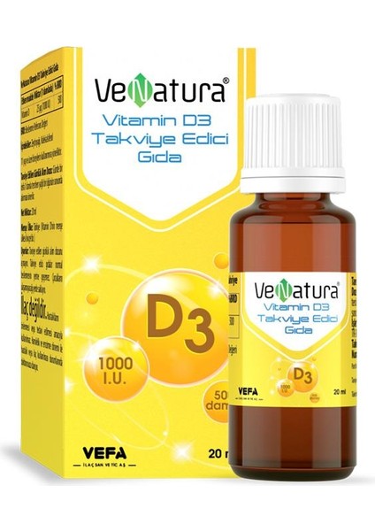 Venatura Vitamin D3 Takviye Edici Gıda 20 Ml Damla