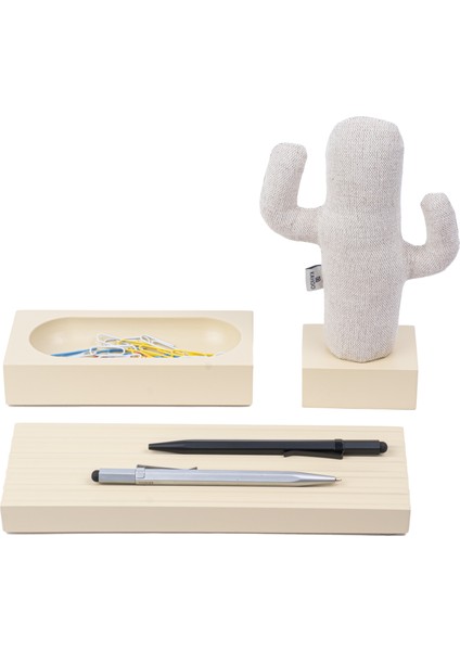 Kayigo Beyaz Woody Bej Cactus Üçlü Set