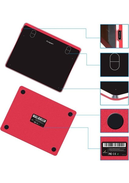 AP604 Kırmızı 6x4" 8192 Seviye Basınç Çizim Grafik Tablet modelleri