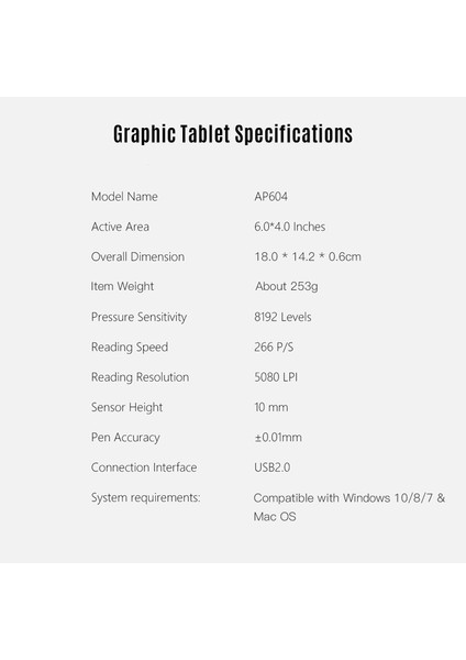 AP604 Kırmızı 6x4" 8192 Seviye Basınç Çizim Grafik Tablet indirimleri