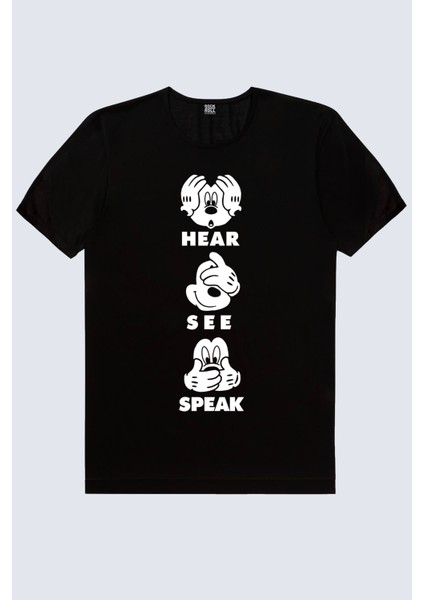 Görme Duyma Siyah Kısa Kollu Erkek T-Shirt