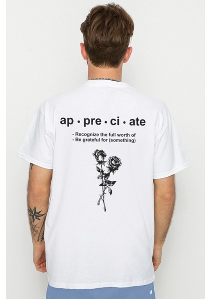 Iki Gül Beyaz Kısa Kollu Ön ve Arka Baskılı Erkek T-Shirt