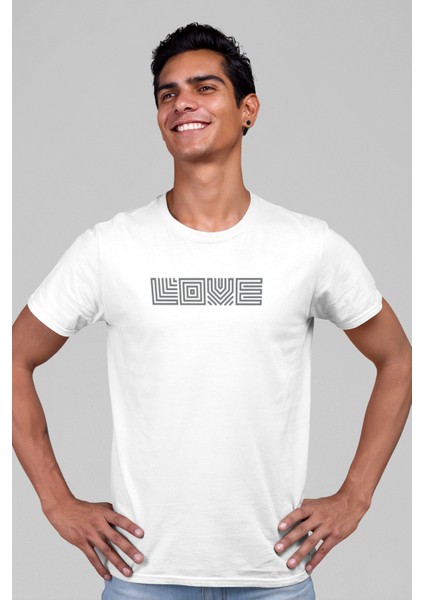 Karede Sevgi Beyaz Kısa Kollu Ön ve Arka Baskılı Erkek T-Shirt fiyatları