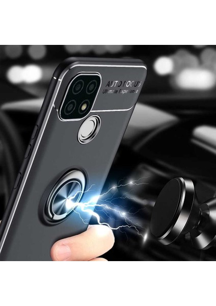 Realme C25 Kılıf Metal Yüzüklü Standlı Yumuşak Ravel Silikon Kapak