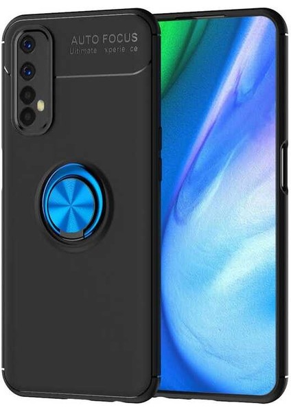 Realme 7 Kılıf Metal Yüzüklü Standlı Yumuşak Ravel Silikon Kapak