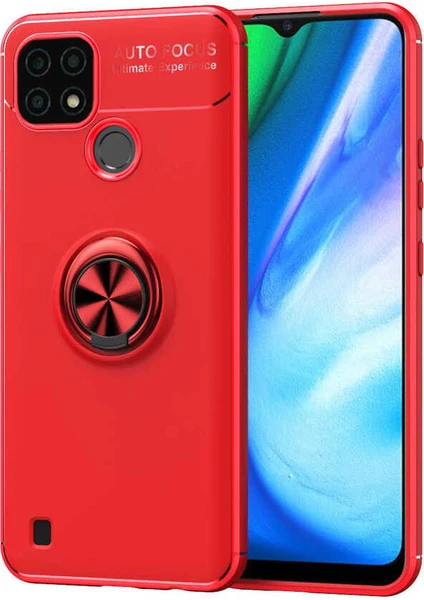 Kip GSM Realme C25 Kılıf Metal Yüzüklü Standlı Yumuşak Ravel Silikon Kapak