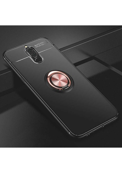 Huawei Mate 10 Lite Kılıf Metal Yüzüklü Standlı Yumuşak Ravel Silikon Kapak