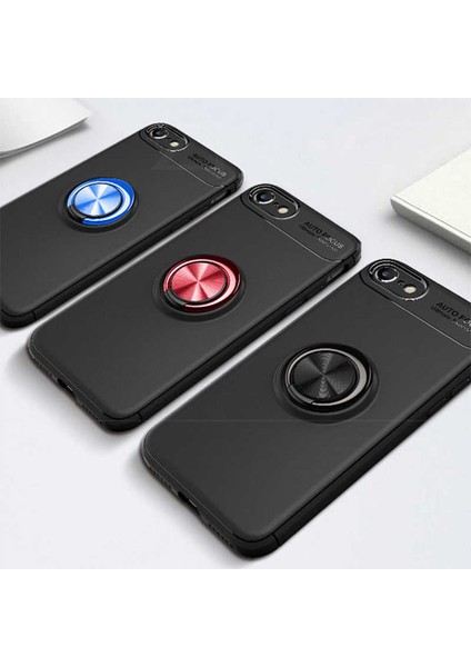 Apple iPhone 7 Kılıf Metal Yüzüklü Standlı Yumuşak Ravel Silikon Kapak