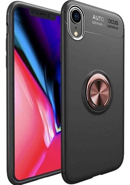 Apple iPhone Xr 6.1 Kılıf Metal Yüzüklü Standlı Yumuşak Ravel Silikon Kapak