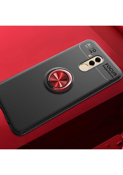 Huawei Mate 20 Lite Kılıf Metal Yüzüklü Standlı Yumuşak Ravel Silikon Kapak