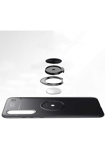 Huawei P Smart Pro 2019 Kılıf Metal Yüzüklü Standlı Yumuşak Ravel Silikon Kapak