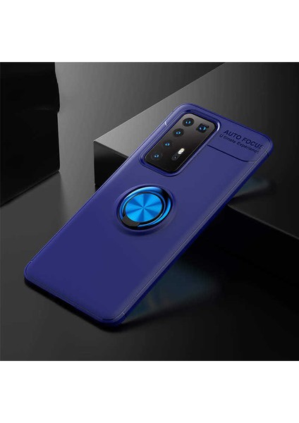 Huawei P40 Pro Kılıf Metal Yüzüklü Standlı Yumuşak Ravel Silikon Kapak