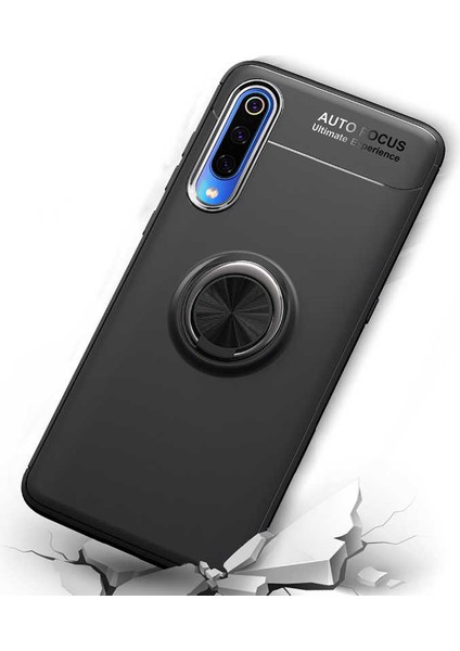 Xiaomi Mi 9 Kılıf Metal Yüzüklü Standlı Yumuşak Ravel Silikon Kapak