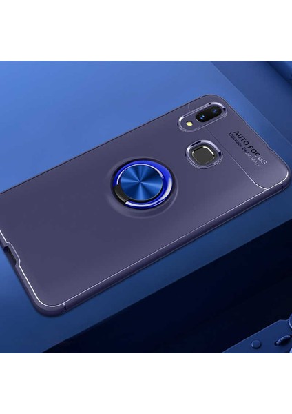 Huawei Y7 Prime 2019 Kılıf Metal Yüzüklü Standlı Yumuşak Ravel Silikon Kapak