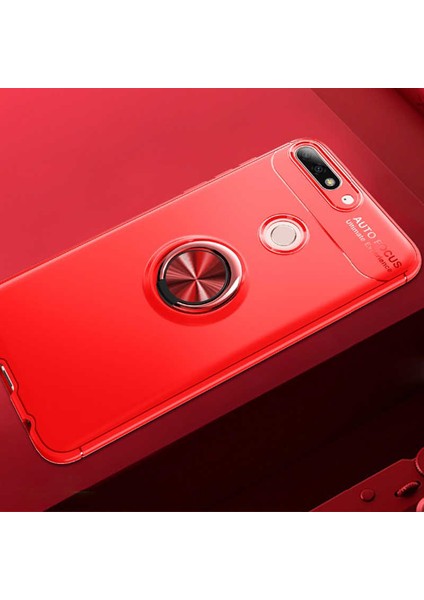 Huawei Y7 2018 Kılıf Metal Yüzüklü Standlı Yumuşak Ravel Silikon Kapak