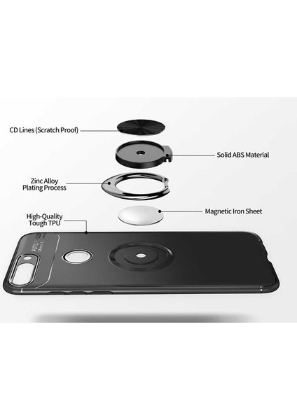 Huawei Y7 2018 Kılıf Metal Yüzüklü Standlı Yumuşak Ravel Silikon Kapak indirimleri