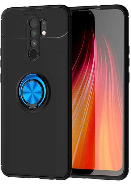 Xiaomi Redmi 9 Kılıf Metal Yüzüklü Standlı Yumuşak Ravel Silikon Kapak