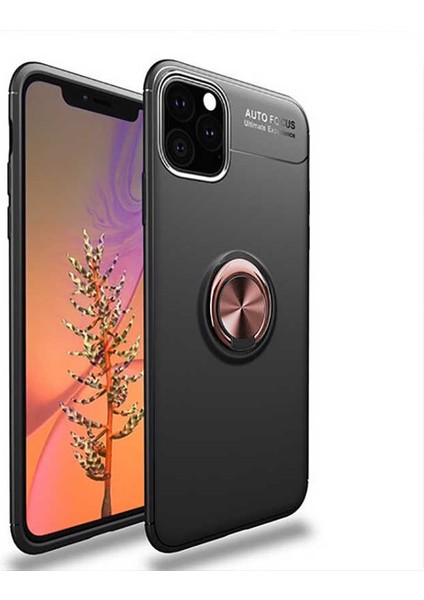 Apple iPhone 11 Pro Max Kılıf Metal Yüzüklü Standlı Yumuşak Ravel Silikon Kapak