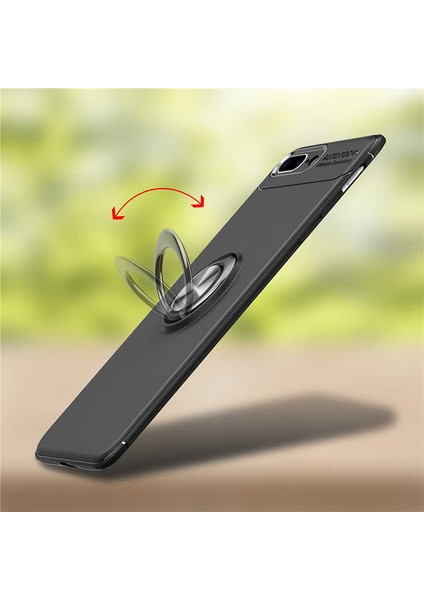 Apple iPhone 8 Plus Kılıf Metal Yüzüklü Standlı Yumuşak Ravel Silikon Kapak