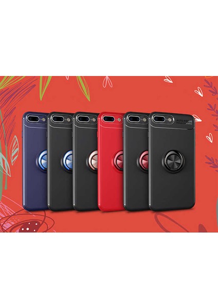 Apple iPhone 8 Plus Kılıf Metal Yüzüklü Standlı Yumuşak Ravel Silikon Kapak