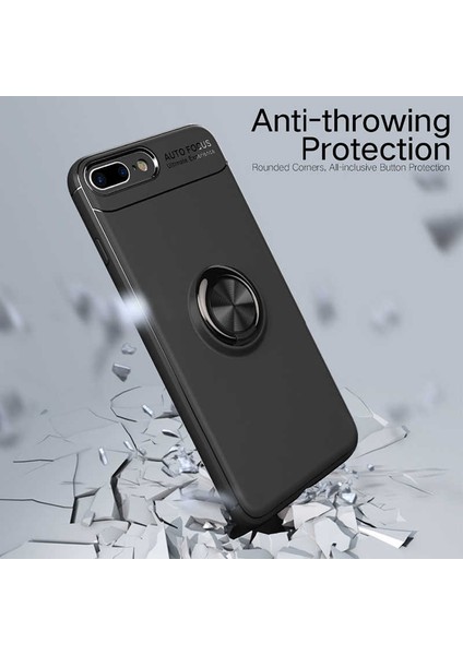 Apple iPhone 8 Plus Kılıf Metal Yüzüklü Standlı Yumuşak Ravel Silikon Kapak