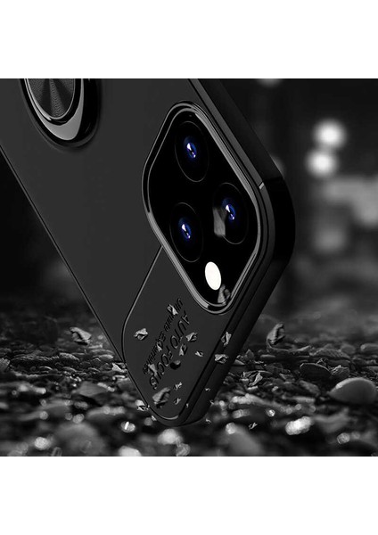 Apple iPhone 12 Pro Max Kılıf Metal Yüzüklü Standlı Yumuşak Ravel Silikon Kapak