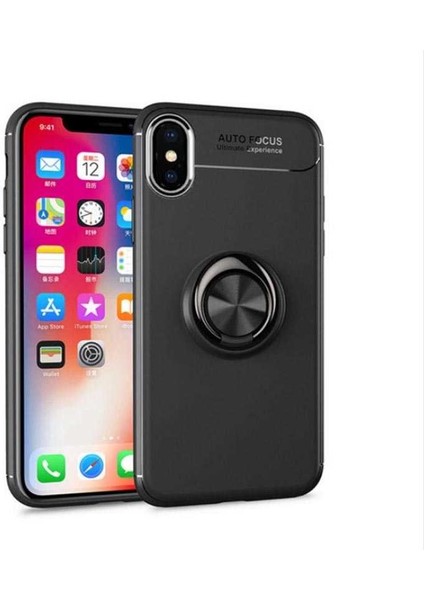 Apple iPhone Xs Max 6.5 Kılıf Metal Yüzüklü Standlı Yumuşak Ravel Silikon Kapak