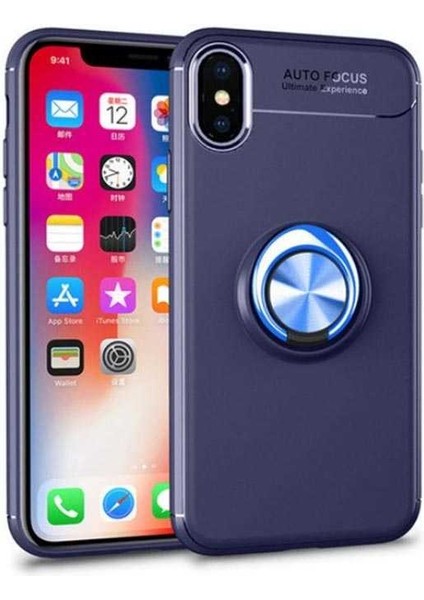 Apple iPhone Xs Max 6.5 Kılıf Metal Yüzüklü Standlı Yumuşak Ravel Silikon Kapak