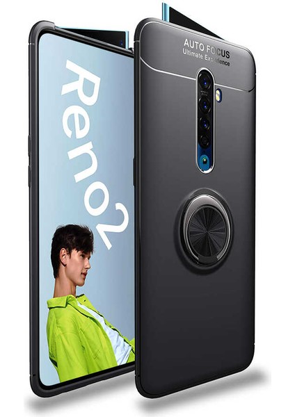 Oppo Reno 2z Kılıf Metal Yüzüklü Standlı Yumuşak Ravel Silikon Kapak