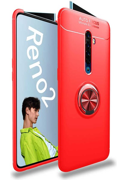Oppo Reno 2z Kılıf Metal Yüzüklü Standlı Yumuşak Ravel Silikon Kapak