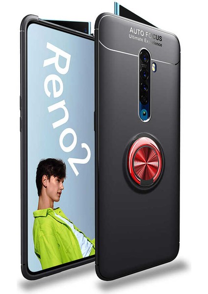 Oppo Reno 2z Kılıf Metal Yüzüklü Standlı Yumuşak Ravel Silikon Kapak