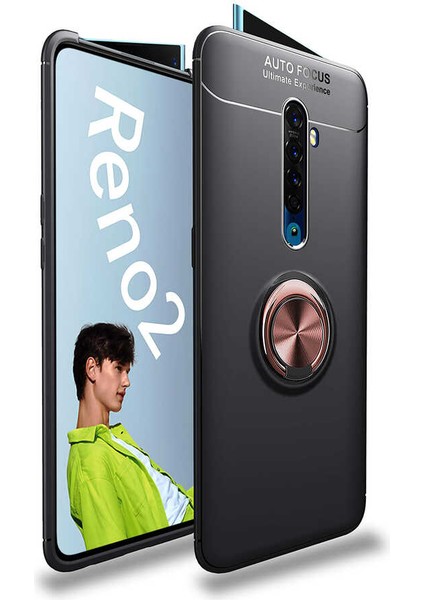 Oppo Reno 2z Kılıf Metal Yüzüklü Standlı Yumuşak Ravel Silikon Kapak