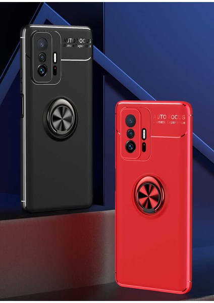 Xiaomi Mi 11T 5g Kılıf Metal Yüzüklü Standlı Yumuşak Ravel Silikon Kapak