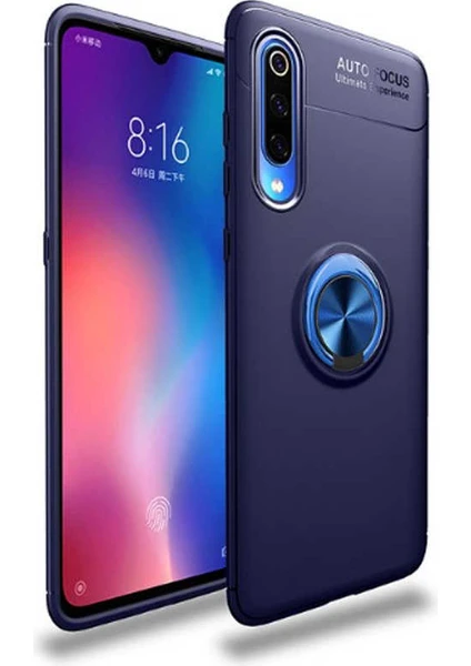 Kip GSM Xiaomi Mi 9 Kılıf Metal Yüzüklü Standlı Yumuşak Ravel Silikon Kapak