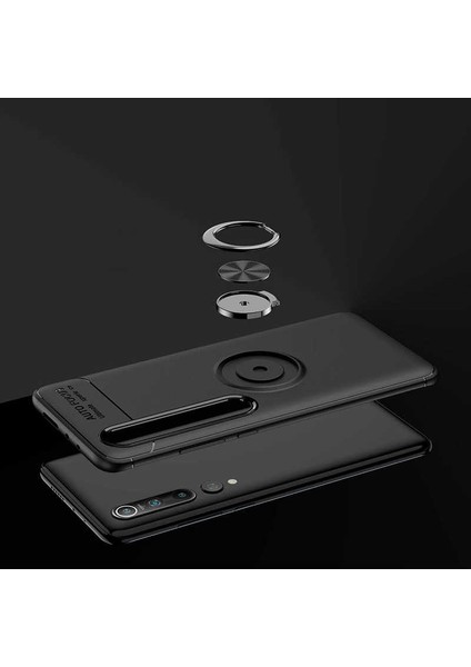 Xiaomi Mi 10 Kılıf Metal Yüzüklü Standlı Yumuşak Ravel Silikon Kapak