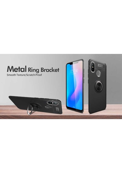 Kip GSM Xiaomi Mi 8 Kılıf Metal Yüzüklü Standlı Yumuşak Ravel Silikon Kapak