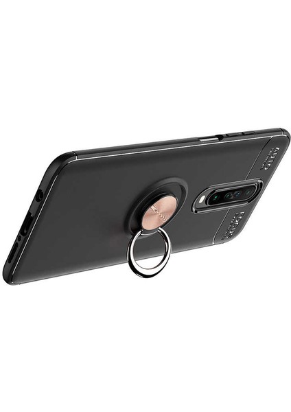 Xiaomi Poco X2 Kılıf Metal Yüzüklü Standlı Yumuşak Ravel Silikon Kapak