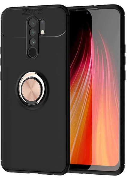 Kip GSM Xiaomi Redmi 9 Kılıf Metal Yüzüklü Standlı Yumuşak Ravel Silikon Kapak