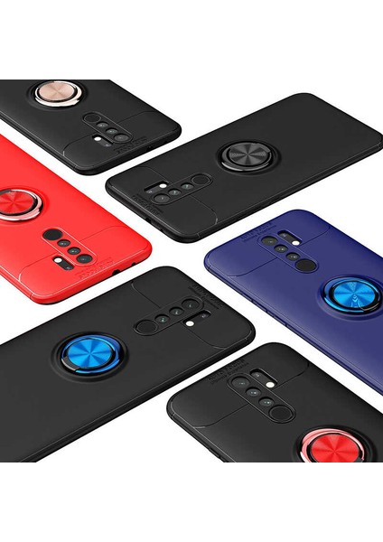 Xiaomi Redmi 9 Kılıf Metal Yüzüklü Standlı Yumuşak Ravel Silikon Kapak